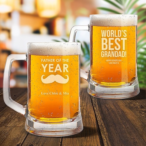 Engraved Glass Beer Mugs