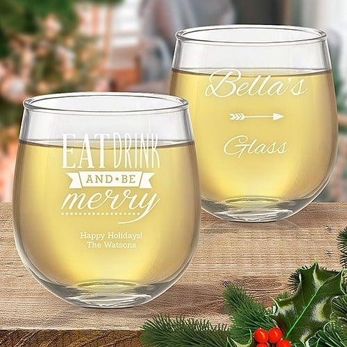 Engraved Stemless Wine Glasses