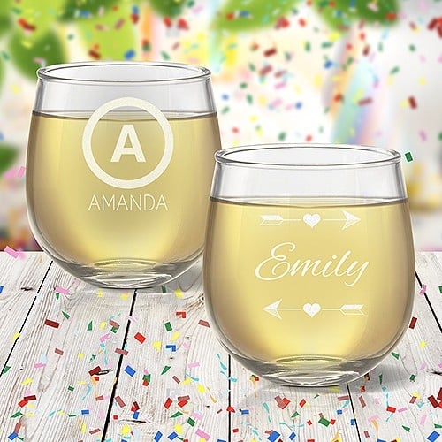 Engraved Stemless Wine Glasses