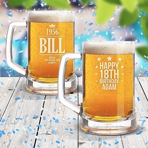 Engraved Glass Beer Mugs