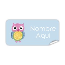 Etiqueta Rectangular Búho de Colores