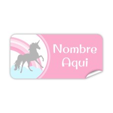 Etiqueta Rectangular Unicornio Gris