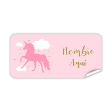 Etiqueta Rectangular Unicornio Rosa