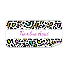 Etiqueta Rectangular Leopardo Arco Iris