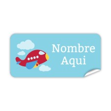 Etiqueta Rectangular Avión Rojo