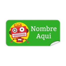 Etiqueta Rectangular Robot Rojo