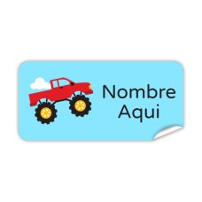 Etiqueta Rectangular Monster Truck Rojo