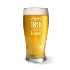 Fancy Happy Birthday Engraved Standard Beer Glass