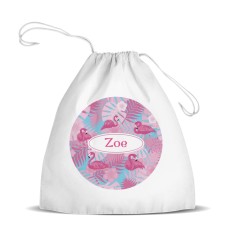 Flamingo White Drawstring Bag