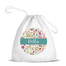 Flowers White Drawstring Bag