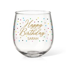 Happy Birthday Stemless Wine Glass