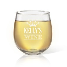 Crown Design Engraved Stemless Wine Glass