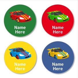 Racing Car Round Name Label
