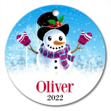 Snowman Round Porcelain Ornament