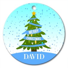 Blue Christmas Round Porcelain Ornament