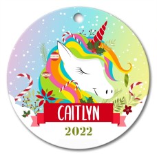 Colourful Unicorn Round Porcelain Ornament