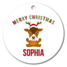 Cute Reindeer Round Porcelain Ornament
