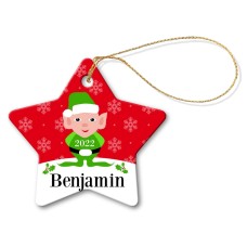 Green Elf Porcelain Christmas Star Ornament