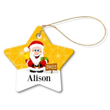 Happy Santa Porcelain Christmas Star Ornament