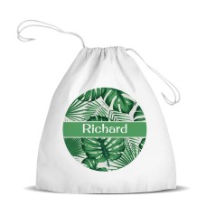Leaves White Drawstring Bag