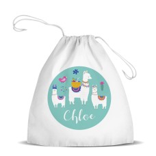 Llama White Drawstring Bag