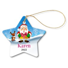 Santa Gift Star Porcelain Ornament