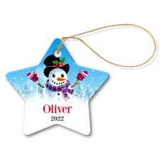 Snowman Star Porcelain Ornament