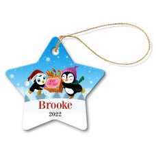 Two Penguins Star Porcelain Ornament