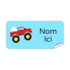 Étiquette Nominative Rectangulaire Monster Truck Rouge